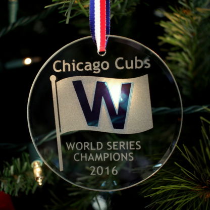 Chicago Cubs 2016 World Series Champions Beveled Glass Christmas Ornament