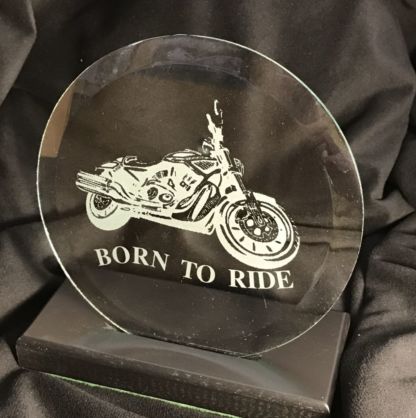 Etched Harley Born to Ride 6" Motorcycle Glass Bevel