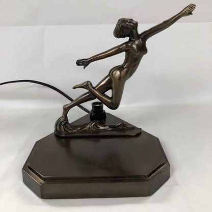 Lady On A Wave Art Deco Fan Lamp Base - Antique Brass - Image 2