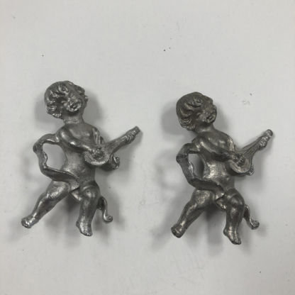 3-D Cherub with Mandolin Lead Casting Set of 2