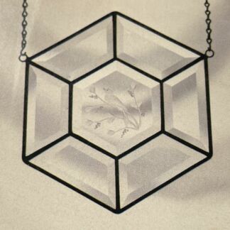 Glass Beveled Clear Cluster - Clear Engraved Hexagon L100